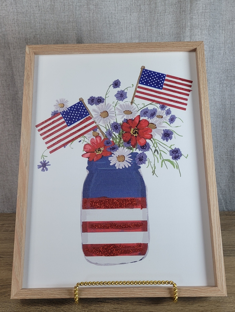 Patriotic Floral Mason Jar Wall Art - Red, White & Blue